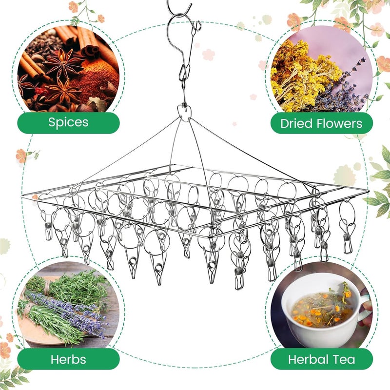BrightRow 6 Pcs Herb Drying Rack Hanging - Stainless Steel with Clips Clothes Laundry Drying Rack Hanger Collapsible for Plants Bud Weed Onion Macrame Flower Spices(Square) - Image 5